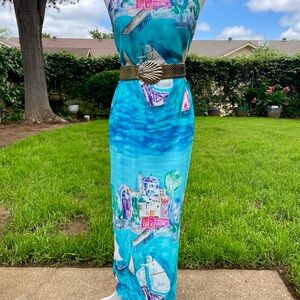 90s Breeze by Dorothy Schoelen Scenic Print Maxi Dress